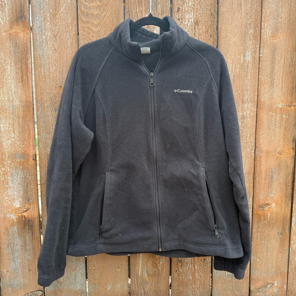 Columbia Women’s Black Fitted Full Zip Fleece Jacket Zipper Pockets Size XL